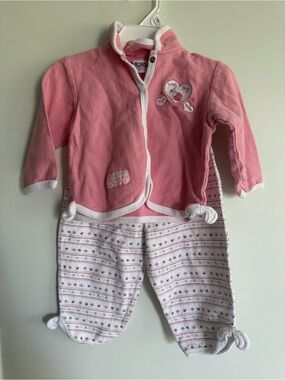 Vintage Honors Baby 100% Cotton Pink Heart Patch Two-Piece Kids Outfit